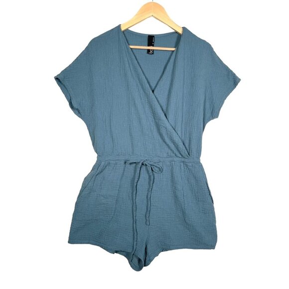 BOBI Drawstring‎ Easy Romper in Beach Gauze sz L Blue Stone - Picture 2 of 11